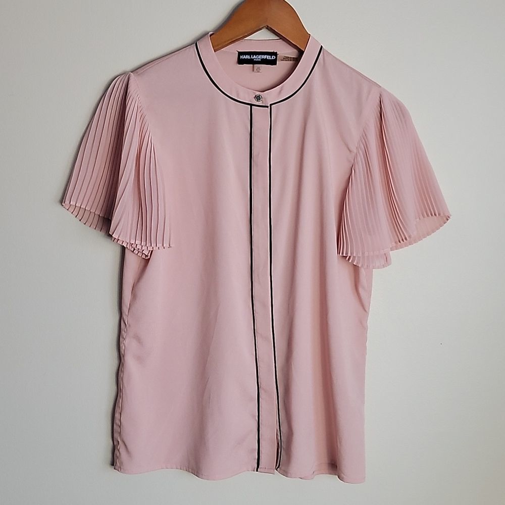 Karl Lagerfeld Paris Blush Blouse Pleated Sleeve Sz XS